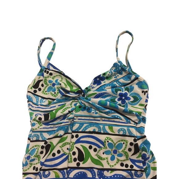 Miraclesuit Blue and Green Floral Design Tankini Top Size 10 - Picture 3 of 8